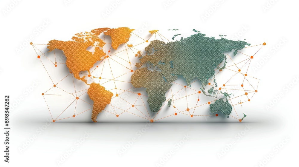 Poster global business expansion concept with world map and connecting lines