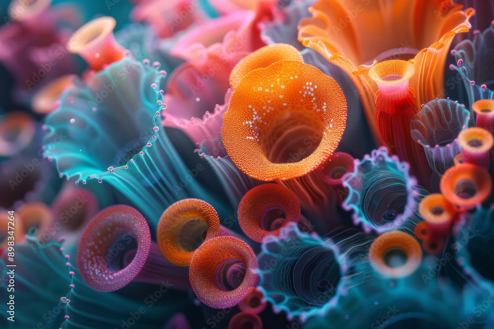 Aufkleber abstract digital visualization of bright circular designs arranged in a captivating 3d layout,