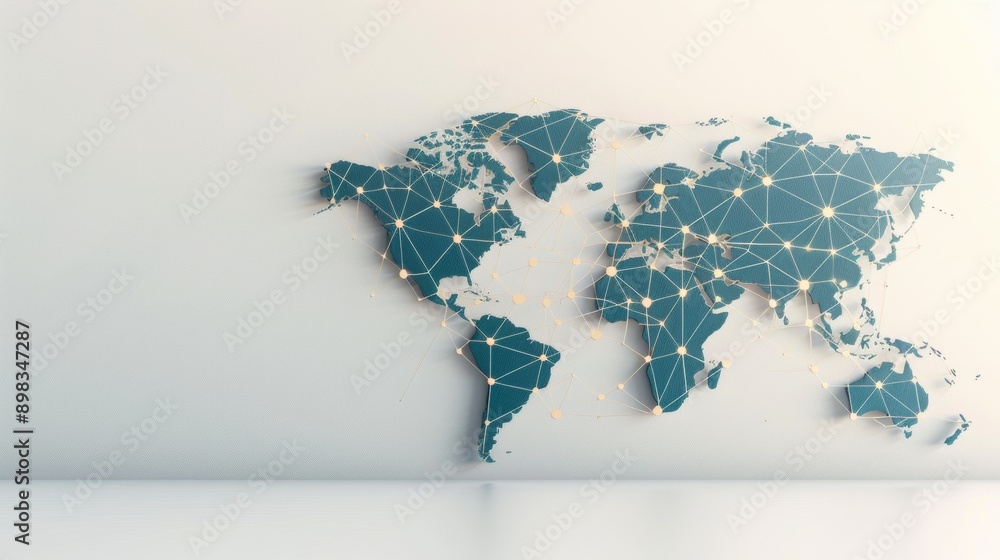 Poster global business expansion concept with world map and connecting lines