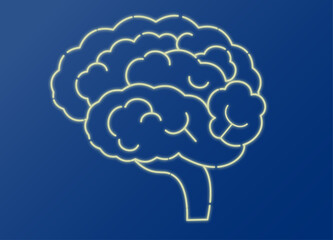 ネオンサイン風に輝く脳のアイコン風イラストト