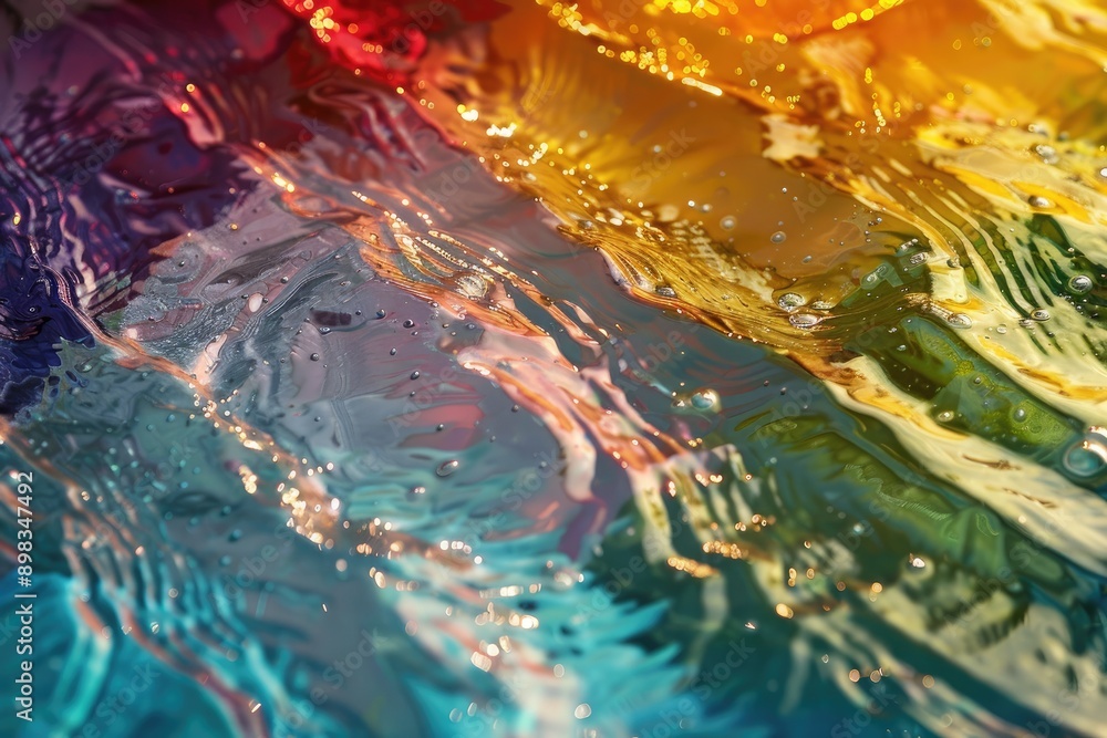 Poster layers of translucent color creating a sense of depth, colorful fabric with rainbow pattern, perfect