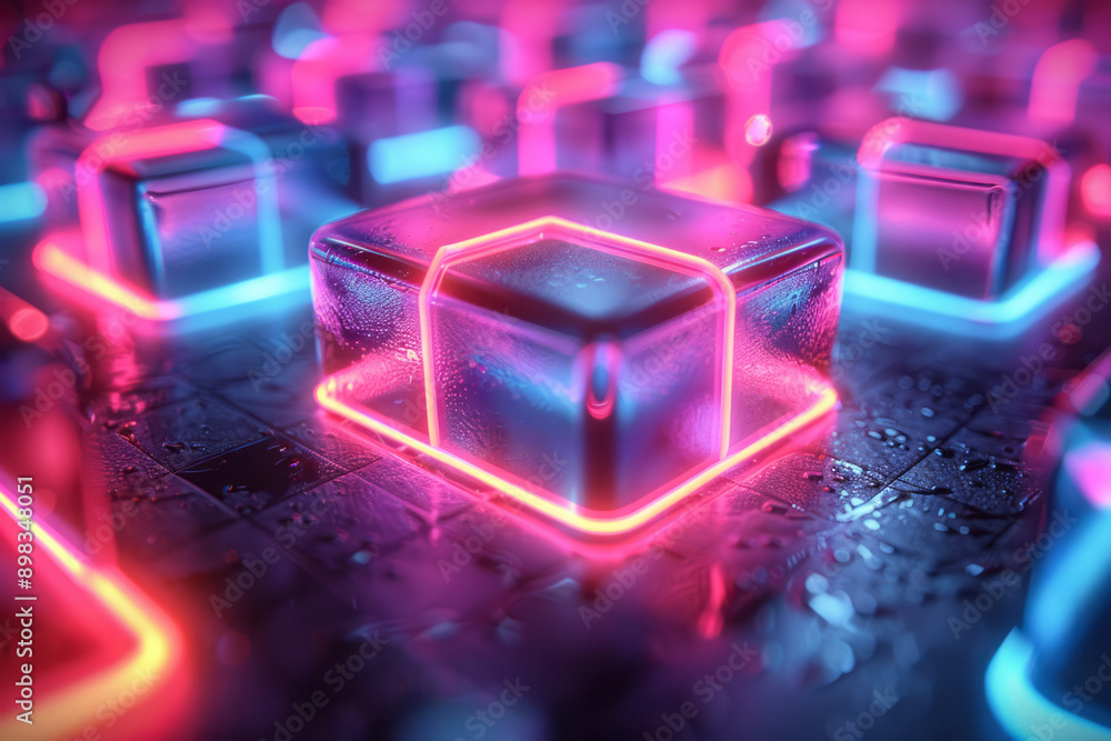 Aufkleber clean and modern depiction of a neon geometric pattern in retro style, creating a captivating visual