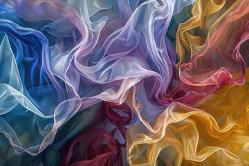 Obraz premium Vibrant rainbow-patterned fabric, ideal for creating eye-catching decorations or clothing, Layers of translucent color creating a sense of depth, AI generated