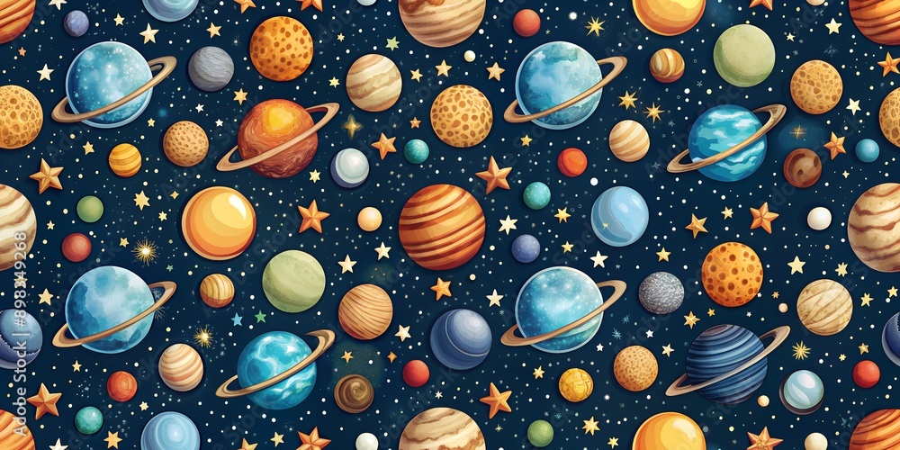 Aufkleber seamless pattern of planets and stars ai-created content