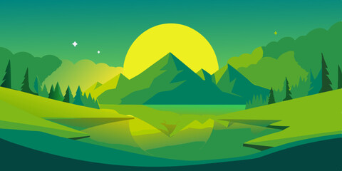 Serene Mystical Lake: Minimalist Vector Illustration Design