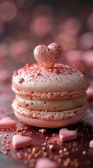 Valentaines day macaron in style of intricate texture megawave sparkling