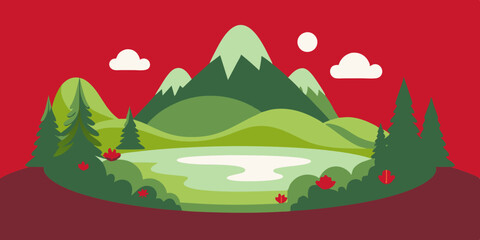 Serene Mystical Lake: Minimalist Vector Illustration Design