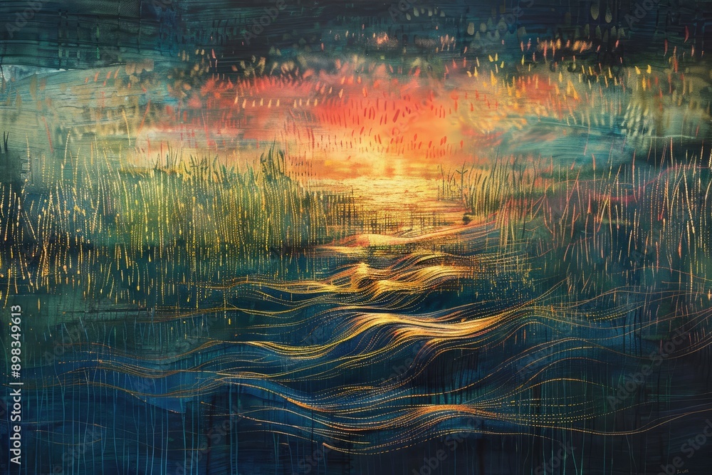 Poster luminous patterns of light stretching across the canvas, ai generated