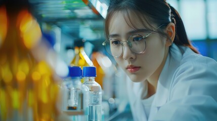 Professional health care researcher working in life of medical science laboratory blurred background