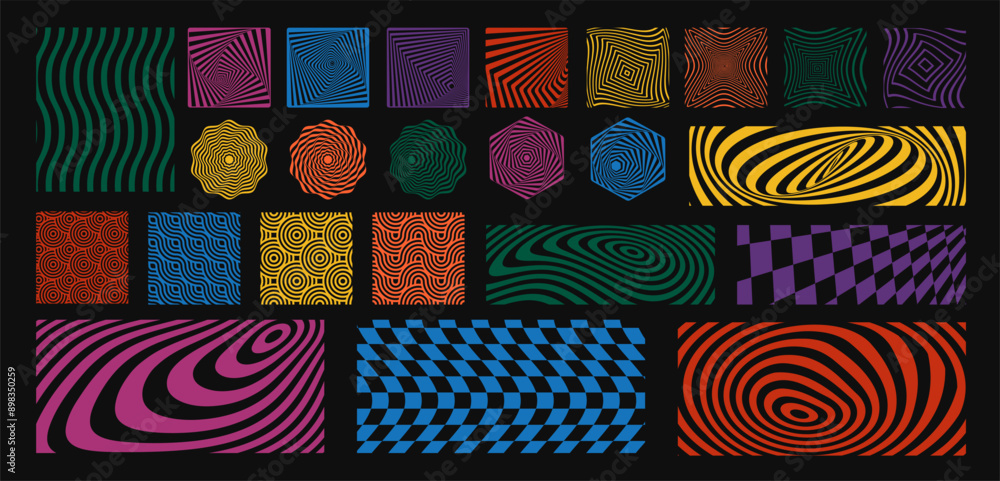 Aufkleber wave retro distort. wavy line pattern. hypnotic twirls. abstract swirls. 3d motion. psychedelic text