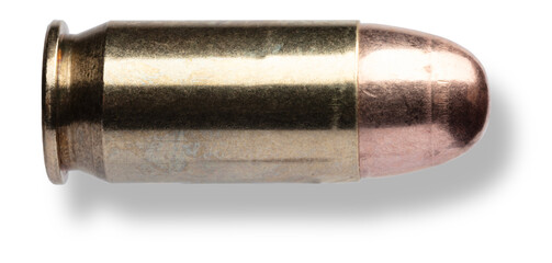 Drop shadow under semi-auto pistol ammunition with FMJ bullet