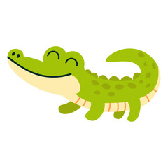 Childrens cute animal. Pretty crocodile. Flat character for children. Vector illustration