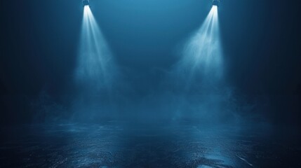 Two Spotlights Illuminating a Dark and Mysterious Blue Stage