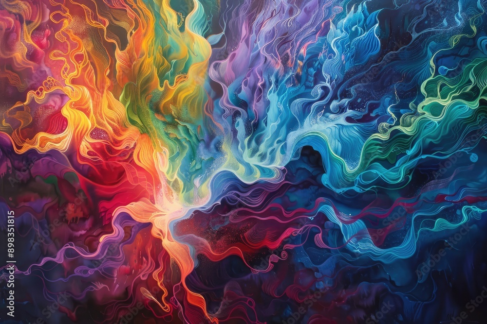 Poster luminous waves of energy pulsating across the canvas, ai generated