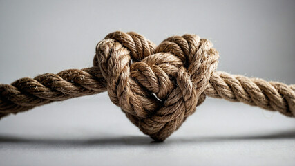 Detailed Close-Up of a Brown Rope Knot on a White Background, Showcasing Intricate Weaving Patterns and Natural Fiber Texture