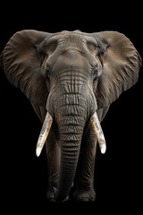 Fototapeta premium Majestic elephant frontal face portrait, National Geographic style, black background, HD
