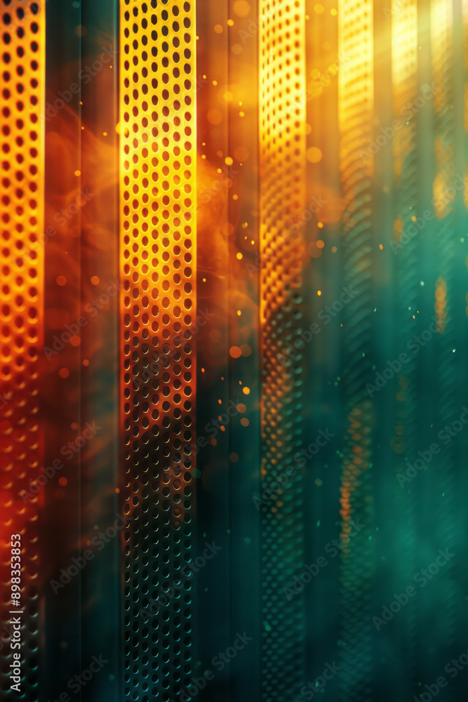 Poster clean and striking design with a perforated pattern and a seamless gradient from gold to green,