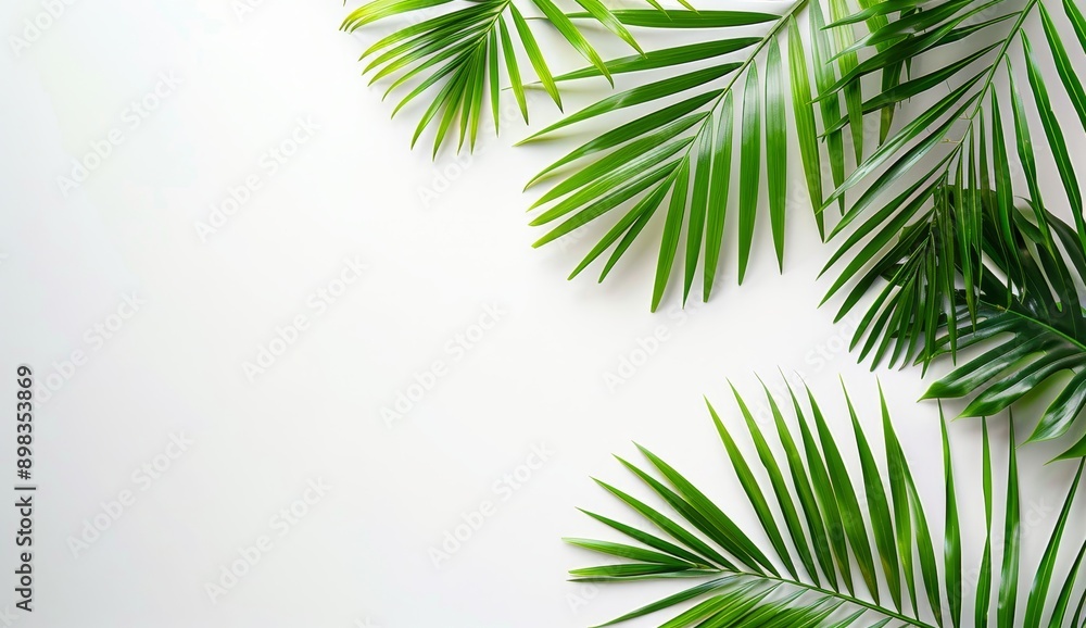 Poster realistic 3d rendering of a copy space with palm leaves border on transparent backgrounds