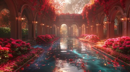 Obraz premium Surreal Mansion with Floating Rooms and Bioluminescent Gardens in a Mystical Setting