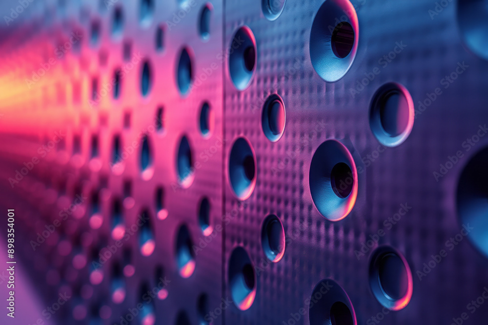Poster elegant perforated pattern with a dynamic gradient effect shifting from blue to pink,