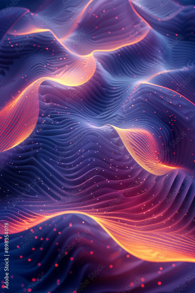 Poster abstract design featuring a perforated pattern with a radiant gradient of teal and violet,
