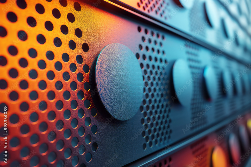 Poster modern perforated pattern with vibrant gradient colors transitioning from orange to blue,