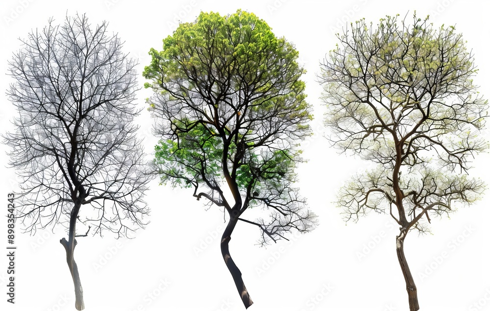 Poster top view of dry and evergreen trees with cutout backgrounds in 3d