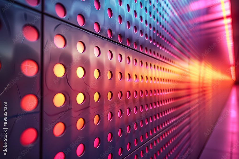 Aufkleber clean depiction of a perforated pattern with luminous gradient colors in shades of pink and cyan,