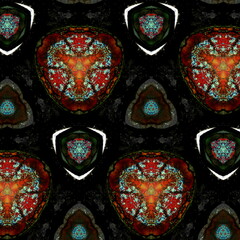 Dark Black Red Orange color marbel Mandala Flower tail ornament banner Textured background. Ornate illustration.