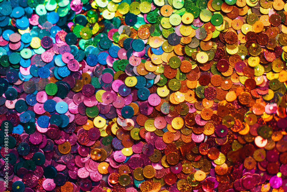 Wall mural vibrant colorful background with sparkling sequins in various colors. festive texture