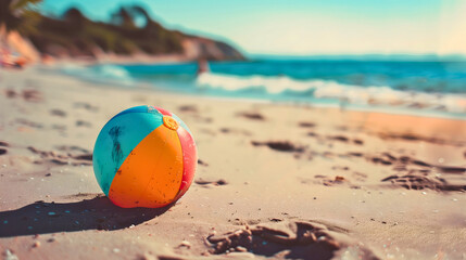 Obraz premium Volleyball plastic ball for beach and summer activities on sea and blue sky only in relax beaches