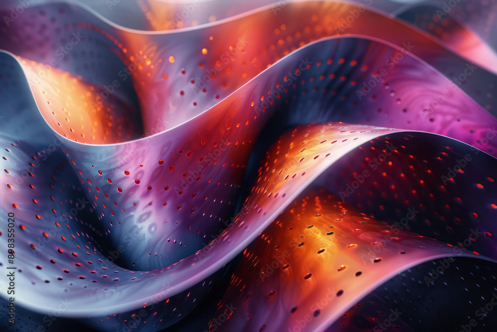 Poster modern abstract representation of twisted perforated tubes with a seamless gradient blend of red and