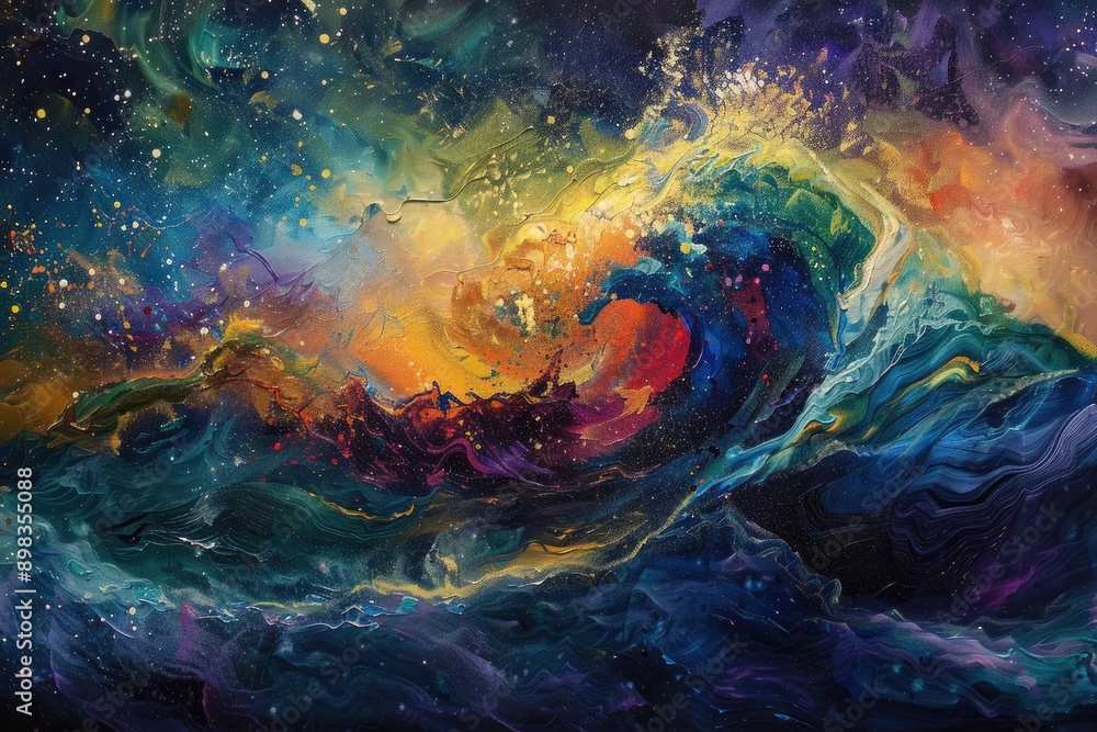 Poster luminous waves of energy pulsating across the canvas, ai generated