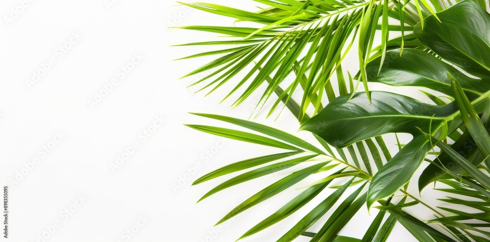 Poster three-dimensional rendering of evergreen palm leaves in summer on transparent backgrounds