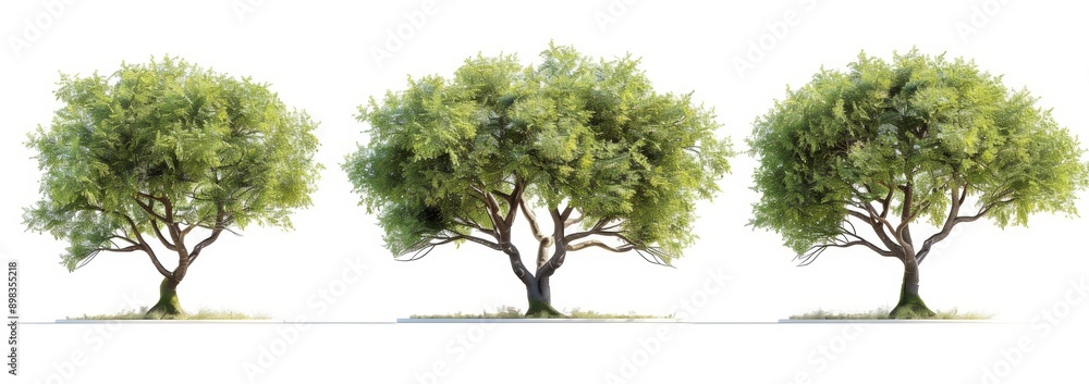 Poster tree contour shapes on transparent backgrounds in greenery nature 3d render