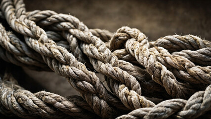 Close-up of knotted beige rope on a white background

