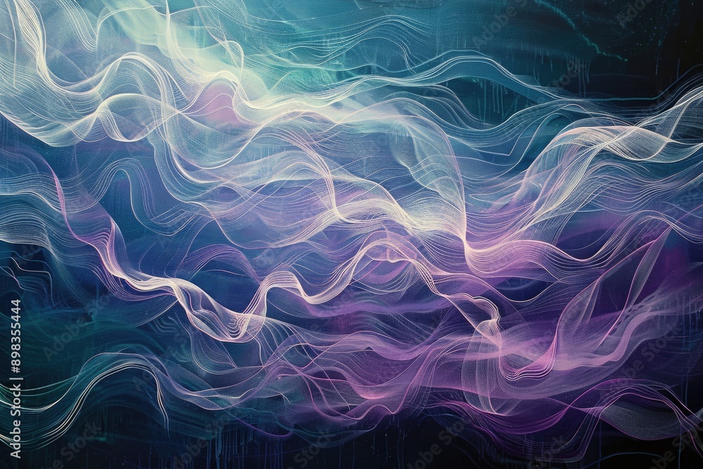 Poster luminous waves of energy pulsating across the canvas, ai generated