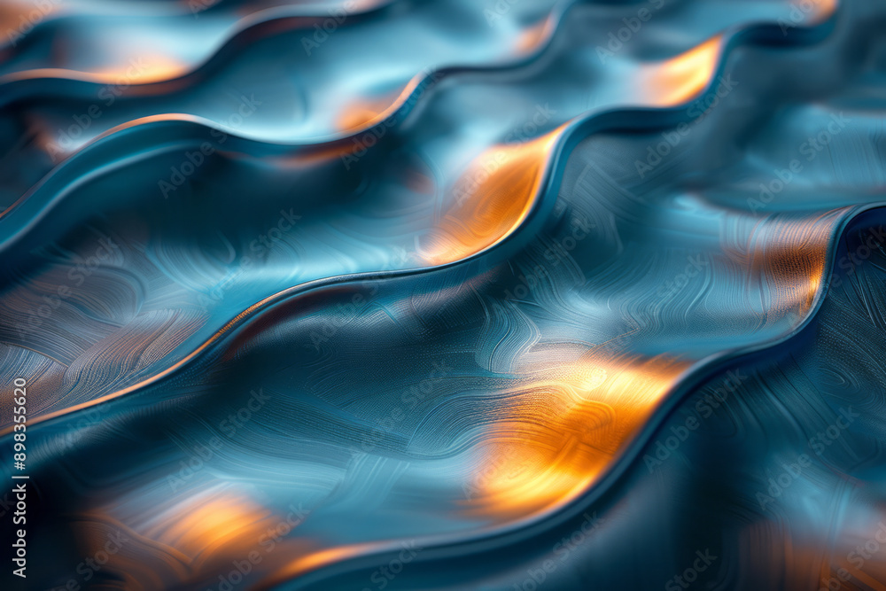 Poster elegant design of abstract metallic shapes with gradient colors shifting from teal to bronze,