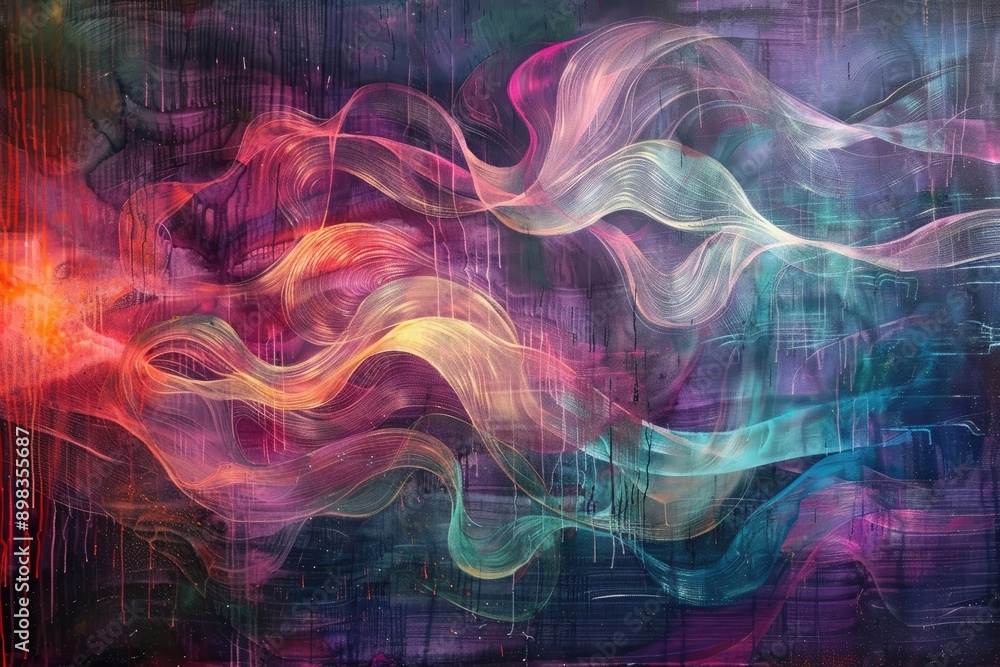 Poster luminous waves of energy pulsating across the canvas, ai generated
