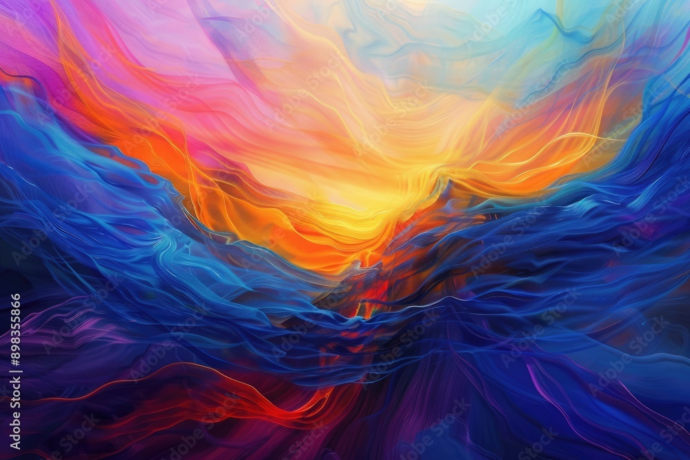 Poster luminous waves of energy pulsating across the canvas, ai generated