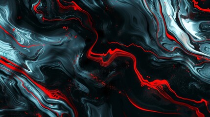 Abstract background showing red lines flowing through black and white paint mixing
