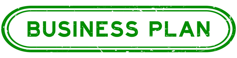 Grunge green business plan word rubber seal stamp on white background