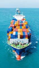front view Cargo Container ship the ocean ship carrying container and running for import export...