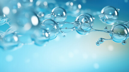 Abstract glass molecules floating in blue fluid background