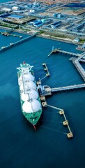 Portrait LNG (Liquified Natural Gas) tanker anchored in Gas terminal gas