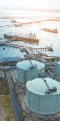 Portrait LNG (Liquified Natural Gas) tanker anchored in Gas terminal gas