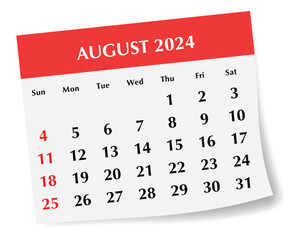 ENGLISH AUGUST 2024 calendar. Vector illustration. Monthly planning for your business events
