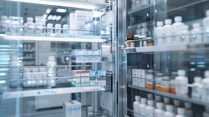 A smart medication dispensing system in a hospital pharmacy, ensuring accurate dosage and patient safety.