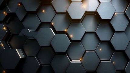 Black hexagonal background shining with golden lights