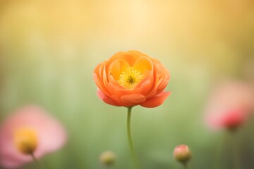 Obraz premium Persian buttercup flower bokeh background, AI Generated